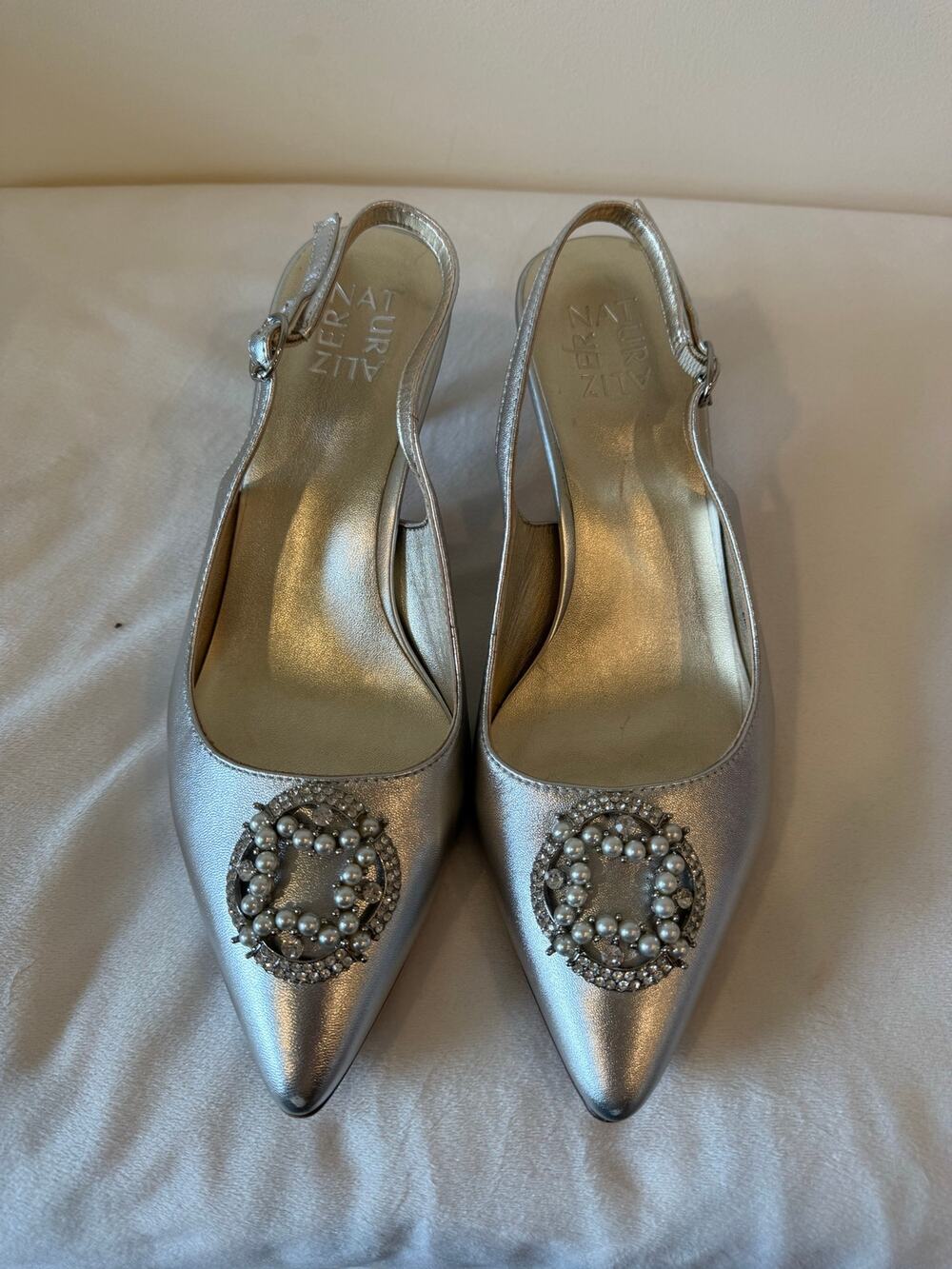 Naturalizer Emily Slingback Pump Heels Women's 8.5W Silver Metallic Pointed Toe